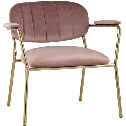 Кресло Stool Group Кэрол пыльно-розовый с подлокотниками обивка велюр золотые ножки металл 