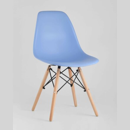 Стул Eames Eames SIMPLE DSW голубой, литой полипропилен, стальной каркас, натуральный массив бука 